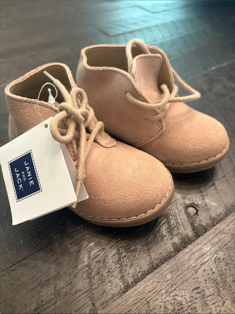 NWT Janie and Jack Tan Suede Lace-Up Baby Boots sz 4